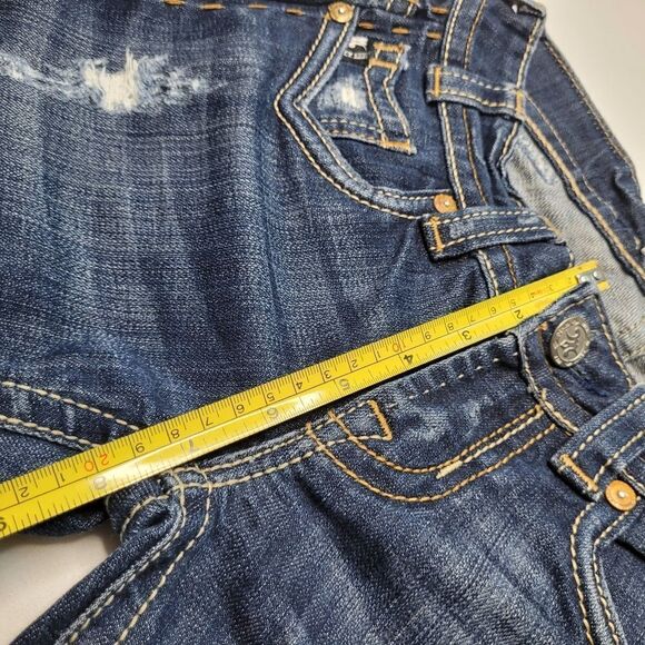 25 MEK OAXACA DISTRESSED BOOT FLARE WIDE miss me buckle  embroidered JEANS - Picture 3 of 16